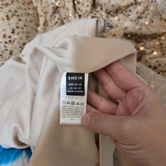 XL (12ish) Shein Gold Stretch Sequin-Tinsel Cap-Strap Gown with Molded Bust - Picture 5 of 9